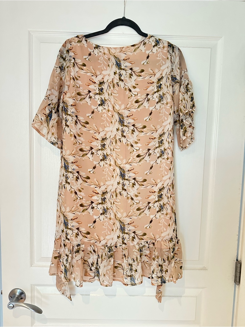 Blush Floral Midi Dress with Ruffle Hem